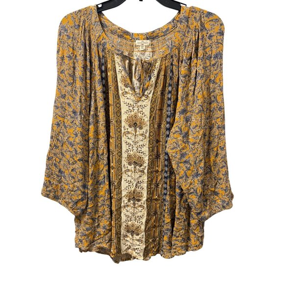 Mason & Belle Paisley Sleeve Blouse Sz 2X Yellow Gray - Picture 3 of 11